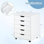 File Cabinet, Mobile Filing Cabinet w/Universal Wheels & 5 Drawers, Wood Printer Stand with Storage, Rolling File Cabinets for Home Office, Living Room, Bedroom (White, 5 Drawers)