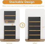 Large Modern Nightstand Black Bedside Table, 3 Drawer Dresser Wood Stackable Storage Drawers for Clothes for Closet, Bedroom, 24"x16"x29"