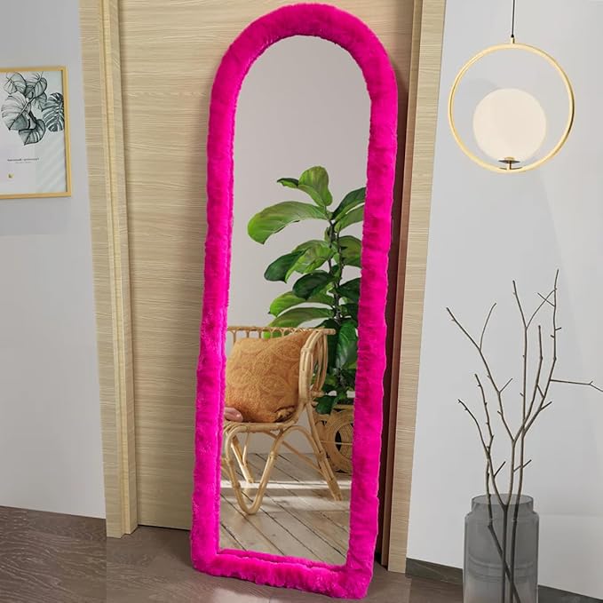 Fluffy Mirror Cover - 64"x21" Full Length Stretch Universal Ultra Soft Non-Slip Cover Warm Home Decor for Bedroom Cloakroom, Gift for Girls