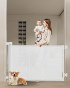 71 inch Retractable Baby Gates 34 inch Tall, Retractable Gate with Reinforced Strip Design to Prevent Crawling Through, 6 FT Retractable Dog Gate for Stairs, Doorways, Hallways, Indoor/Outdoor