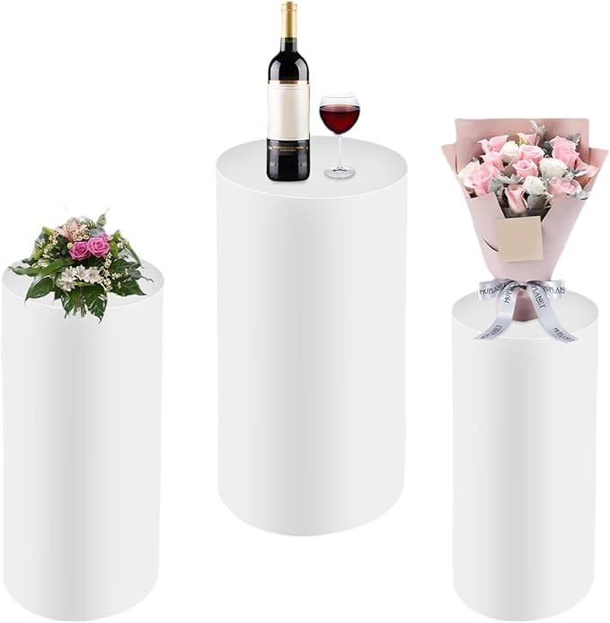 Cake Pedestal Stands for Party 3PCS Dessert Table Display Plinth Pillars White Round Cylinder Pedestal Stands for Wedding Sculpture Display Column Decoration Cube (3PCS-Cylinder-White)