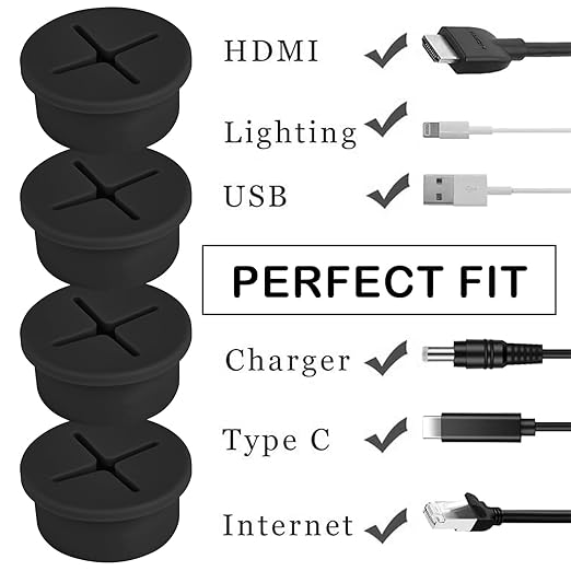 12 Pcs Cable Cord Grommet Silicone Cable Grommet 3/4" Wire Hole Cover Cable Management Wire Organizer Cable Pass Through Desk Grommet for Table, Computer Desk, Office, Home (Black)