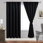 JIUZHEN Blackout Curtains for Bedroom - 60 Inch Extra Wide Thermal Insulated Room Darkening Privacy Soundproof Curtains for Living Room/Dorm Room, Set of 2 Panels, 60 x 72 inches, Black