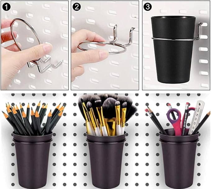 Garneck 5 Sets Pegboard Cup and Hook Organizer Set for Garage Workshop Office Black Pegboard Accessories with Sturdy Load-Bearing Cups for Small Tool Storage Easy No-Drill Installation for