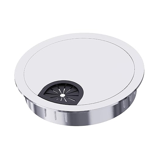 Desk Grommet 2-3/8 Inch 60mm, Zinc Alloy Computer Desk Wire Hole Cover, Office Desktop Cord Cable Hole Metal Ring, Bright Silver