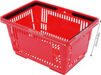 12PCS Red Plastic Shopping Baskets with Handles, Portable Retail Grocery Baskets with Handles, 21L Hand Shopping Baskets Set for Stores, Supermarket, Retail, Groceries Shopping Carrying