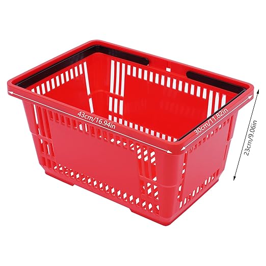 12Pcs 18L Shopping Baskets with Handles, Portable Plastic Retail Grocery Baskets Large Capacity for Stores, Supermarket, Retail, Groceries Shopping (Red)