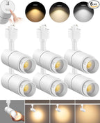 VANoopee 3-Color Zoomable 10W LED Track Lighting Heads H Type Track Light Heads Dimmable Bright Ceiling Spotlight Fixtures Accent Art, 3000K 4000K 5000K Adjustable, CRI90+ 15°-60° 1000lm White 6 Pack