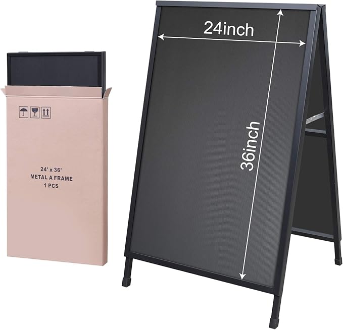Heavy Duty Slide-in Folding A Frame Sign Sidewalk Sign 24x 36 Inch Steel Metal Double-Side Pavement sign Corrugated Plastic Poster (24x36 inch(Corrugated Plastic Sheets insert))