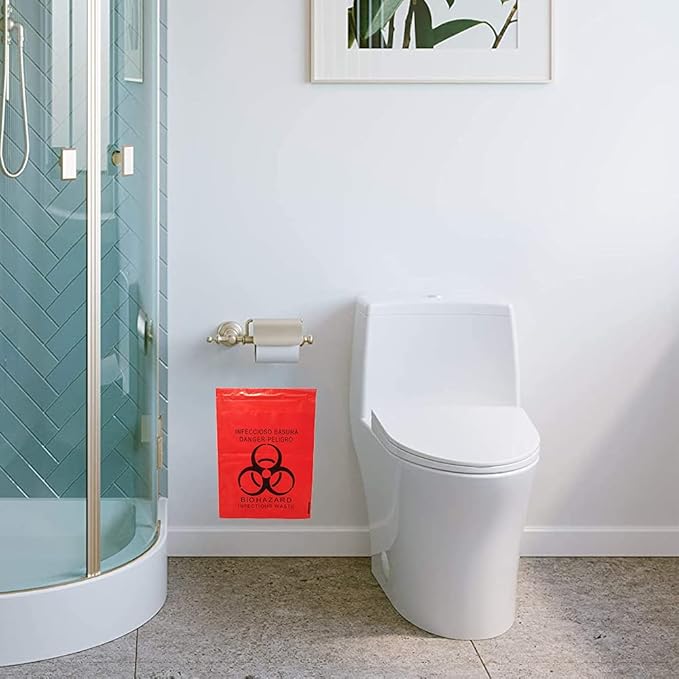 100pcs 11x15in/28x38cm Stick-On Biohazard Infectious Red Waste Bags (100pcs 11x15in/28x38cm)