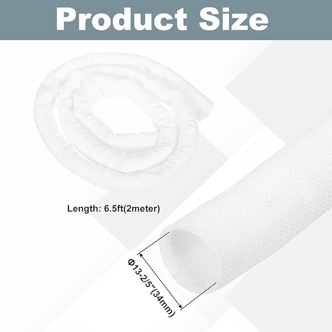 MECCANIXITY 1-3/10 Inch ID Split Loom Tubing 6.5ft Polyester Cord Protector Wire Cable Sleeve for USB Cable Power Cord, White