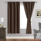 JIUZHEN Blackout Curtains for Bedroom– Thermal Insulated,Noise Reducing Room Darkening Rod Pocket Curtains for Living Room, Set of 2 Panels with Tiebacks, 42 x 63 inch Long, Brown