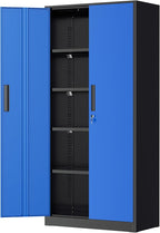 Greenvelly Metal Garage Storage Cabinet, 72" Tall Steel Storage Cabinets with 2 Doors and 4 Adjustable Shelves, Metal Tool Cabinets, Locking File Cabinet for Home Office, Garage, School (Black Blue)