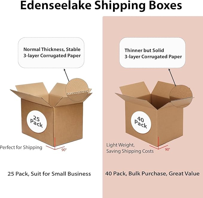 EdenseeLake 40 Pack 8x4x3 inches Shipping Boxes Small Cardboard Boxes for Packing, Moving, Mailing, Brown