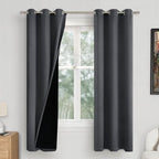 Dark Grey Blackout Curtains 72 Inch Length 2 Panels Set for Living Room, Thermal Insulated 100% Light Blocking Soundproof Grommet Window Curtains for Bedroom with Black Liner, Each 42 Inch Wide
