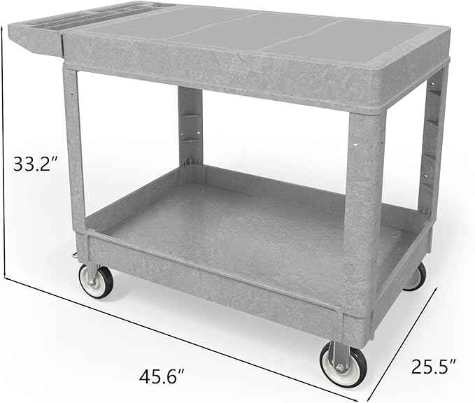 550LBS Utility Cart, Flat Top 46x25 Inch Utility Cart with Wheels,Heavy Duty Service Cart-Lipped Shelves,Ergonomic Storage Handle and Swivel Wheels for Warehouse, Garage, Cleaning,Gray