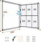 Mifuro 28"x26" Enclosed Bulletin Board, Lockable Weather-Resistant Aluminum Cork Noticeboard for School & Office, Silver Frame w/Black Flet