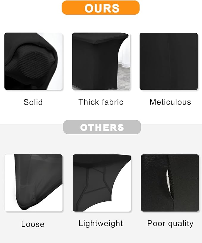 Spandex Table Cover 2 Pack 6FT Black Fitted Tablecloths,Washable Wrinkle Resistant Stretch Table Cloth Rectangle for Vendor Booth Display Items,Party Supplies for Adults,Wedding Decorations,Banquet