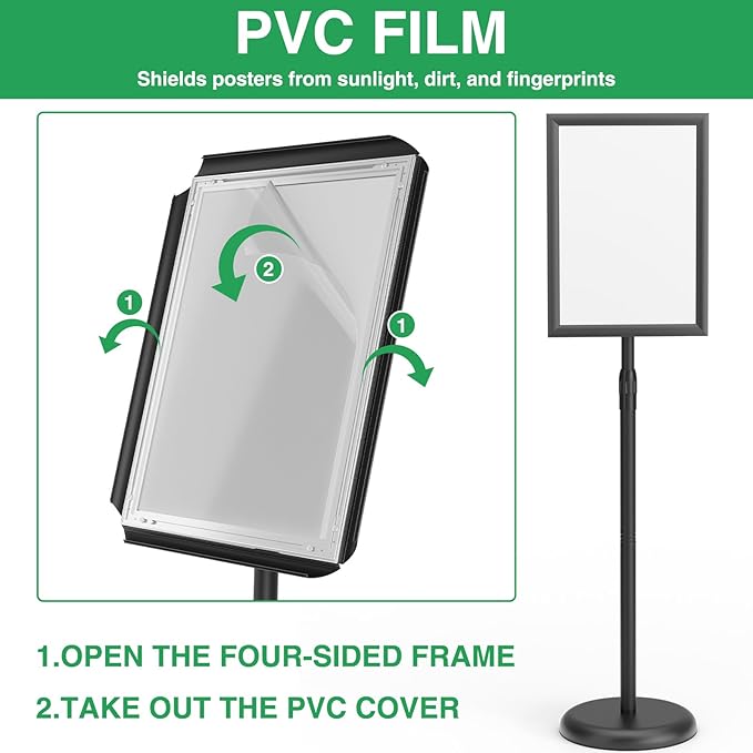 GUOHONG Heavy Duty Sign Stand Adjustable 8.5 x 11 Inch Sign Holder Aluminum Snap Open Frame Floor Poster Stand Vertical Horizontal Black