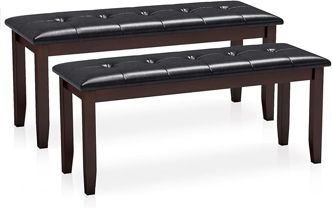 Giantex Button-Tufted Dining Bench, 45.5' PU Leather Upholstered Padded Bench for Bedroom Kitchen Living Room & Entryway, Solid Rubber Wood Legs, Supports Up to 400 Lbs