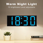 JALL 12'' Large Digital Wall Clock, Big LED Number Dispaly, DST, Night Light for Classroom, Living Room, Bedroom, Mounted, Birthday Xmas Gift for Senior, Mem Womem Mom Dad, Blue