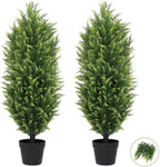 THE BLOOM TIMES 3FT Tall Artificial Cedar Topiary Trees Set of 2, UV Resistant Large Faux Cypress Evergreen Plants for Outdoor Planters, Realistic Fake Bushes & Shrubs for Front Porch Christmas Decor