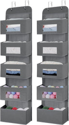 MAX Houser 5-Shelf Over The Door Hanging Organizer with 2 Metal Hooks，5 Pocket Over The Door Wall Mount Storage with Clear Windows for Baby Nursery Bathroom Closet,Bedroom,Dorm (Gray-2 Pack)