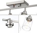 3 Light Track Lighting Kit Brushed Nickel Kitchen Track Lighting Fixtures Ceiling Mount Bathroom Vanity Wall Scones Light Fixture with Clear Glass, Rotatable Spotlight for Kitchen Shop Hallway