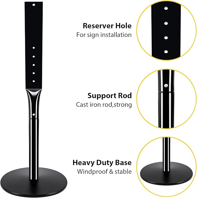 Heavy Duty Cast Iron Sign Post With 12" Diameter Bottom Round Base, 48" Movable Stand for Hanging Signs, 2-Pack