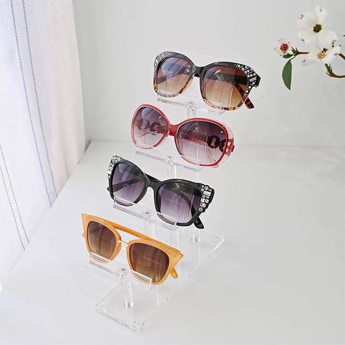 MOOCA 2 Pcs Set 4 Tier Premium Acrylic Eyeglasses Frame Stand, Sunglasses Rack, Sunglasses Stand Acrylic Eyeglasses Display, Eyewear Rack Holder, Glass Display, 9 in H