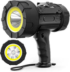 Rechargeable Spotlight Floodlight Combo 1000,000 High Lumen LED, IP67 Waterproof Spot Light COB Flood Light, Impact Resistant Handheld Spotlight with Foldable Stand and Detachable Red Lens