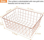 4 Pack Wire Baskets for Pantry Metal Wire Freezer Organizer Bins with Handles, Metal Basket Rose Gold Wire Baskets for Storage Organizing Office, Kitchen Cabinets, Bathroom, Countertop