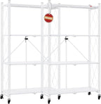 DEANIC 4 Tier Foldable Storage Shelves with Wheels, Large Capacity Shelving Unit, Freestanding Metal Wire Shelf Rack, No Assembly Organizer Rack for Garage Kitchen, Basement, Pantry(White Pack of 2)