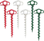 Plastic Inflatable Stakes, Tent Stake 6 Pack Sand Stakes for Beach 9.4 Inch Heavy Duty Spiral Yard Stakes for Camping, Party and Outdoor Halloween Christmas Decorations (6, Red+Green+White)
