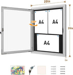 Mifuro 26"x20" Enclosed Bulletin Board, Outdoor Lockable Weather-Resistant Aluminum Cork Noticeboard for School & Office, Silver Frame w/Black Flet