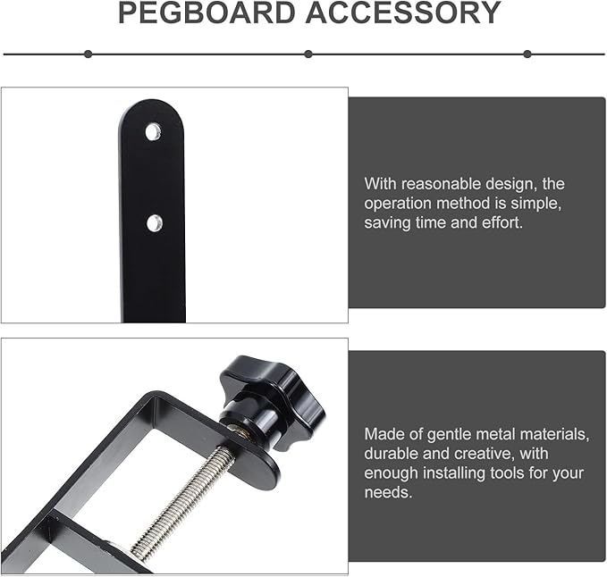 Metal Pegboard Hooks Set Strong Pegboard Bracket Clips Fine Workmanship, Organizing Tools Crafts, Black, Home Use