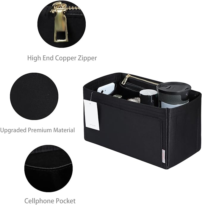 ZTUJO Purse Organizer Insert For Handbags, Silky Touching Bag Organizer Insert With Bottle Holder, Perfect for Speedy, Neverfull, Tote,ONTHEGO,Artsy,Handbag and More (Slender Large, Silky Black)