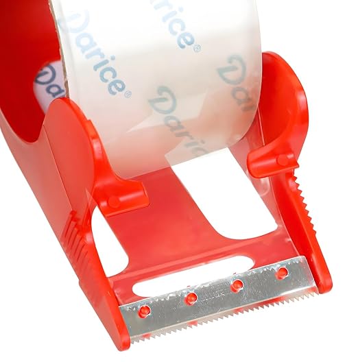 Darice Packing Tape with Dispenser, Heavy-Duty 2 Pack Packaging Tape 1.8” x 55 Yds Clear Tape for Moving, Shipping, and Box Sealing, 3-inch Core
