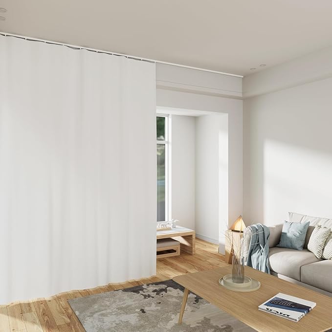 Room Divider Curtain - Total Blackout Privacy Panel, Thermal Insulated, Noise Reduction for Bedroom, Living Room, Window - Ceiling Track W 100 × H 84 in White