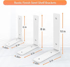 White Heavy Duty Shelf Brackets 6 Inch, Rustic Gold Iron L Shelf Bracket, Industrial Modern Metal Floating Shelf with Hardware for DIY Open Shelving, 4 Pack