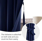 JIUZHEN Blackout Curtains for Bedroom - Thermal Insulated Room Darkening Noise Reducing, 52 x 54 Inch Length Curtains for Living Room, Set of 2 Panels with Tiebacks, Navy Blue