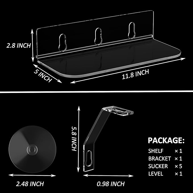 12 Inch Clear Acrylic Window Sill Plant Shelf with Strong Cup Suction, Hanging Window Plant Shelves for Plants, Camera, Picture Frame(1 Pack)