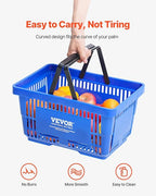 VEVOR 12 PCS Shopping Basket, 16.73 x 11.61 x 8.86 inch Durable Plastic Grocery Basket with Stand & Handle, 24L Portable Shop Basket Bulk, Idea for Retail Store Supermarket Grocery Shopping, Blue