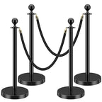 LOVMOR Stainless Steel Stanchion Post, 5 FT Black Carpet Ropes, Stanchion Post with Ball Top, Hollow Base and Velvet Ropes Safety Barriers Set for Party