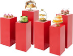 6Pcs Metal Pedestal Stand for Party, Large Red Cake Stand, Pedestal Display Plinth Pillars for Wedding Ceremony Birthday Party Art Decor, Column Decorative Cube for Wedding Dessert Table Display