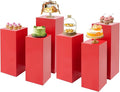 OUKANING 6 PCS Metal Display Pedestal Stands, Red Square Display Stands Pillars, Decoration Cube Sculpture Display Column for Wedding Party Baby Shower Birthday, H31.49'', 25.59'', 23.62''