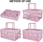 Pink crates for storage,plastic baskets for organizing,14.96" x9.84"x 7.87" collapsible shopping basket,20L foldable crate with Handles,Car Milk Dairy crate for Kitchen,Bathroom,school,office