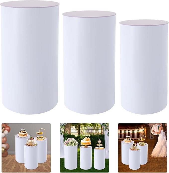 3 Pcs Wedding Cylinder Stands, Acrylic Round Pedestal Stand, Party Cylinders Set of 3 Stand for Wedding Birthday Event Decor 19.6'', 21.6'', 23.6'' H