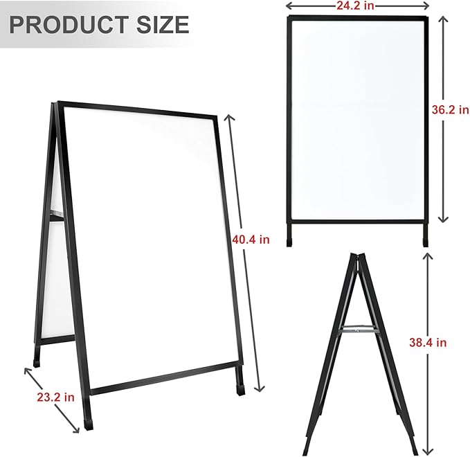 A Frame Sidewalk Sign 24x36 Inches Sandwich Board Signs Outdoor, Heavy Duty Double-Sided A Frame Sign Holder with 2 Anti-Glare Covers & Corrugated Plastic Boards, 2 Pack