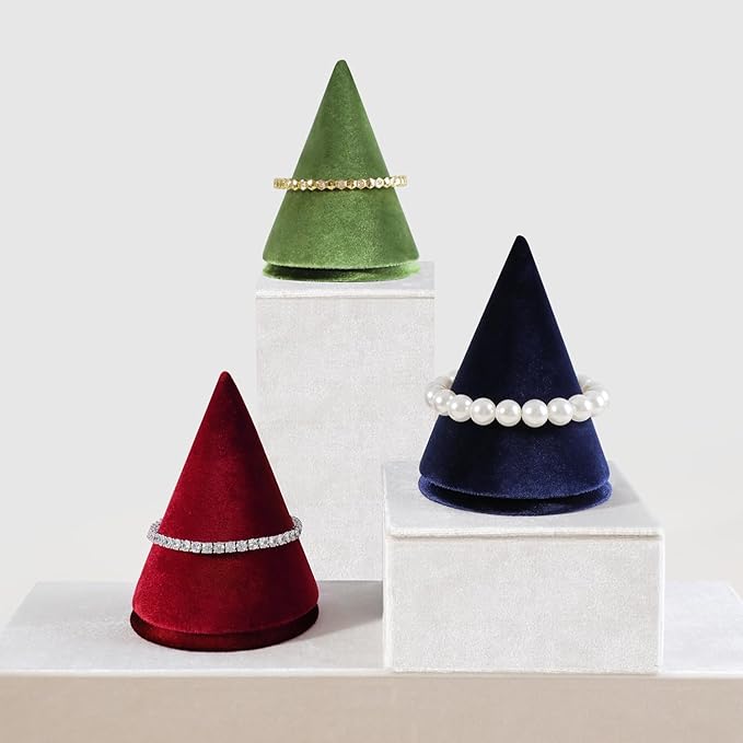 Resilient Velvet Bracelet Display Stand, Cone-Shaped Bangle Storage Holder For Jewelry Store Retail Countertop Organizer Stand (Red, Resilient Velvet)